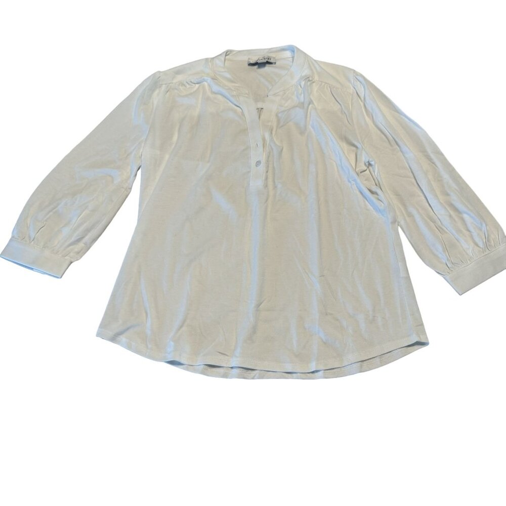 Amour Vert White Partial Button Organic Cotton Bl… - image 1